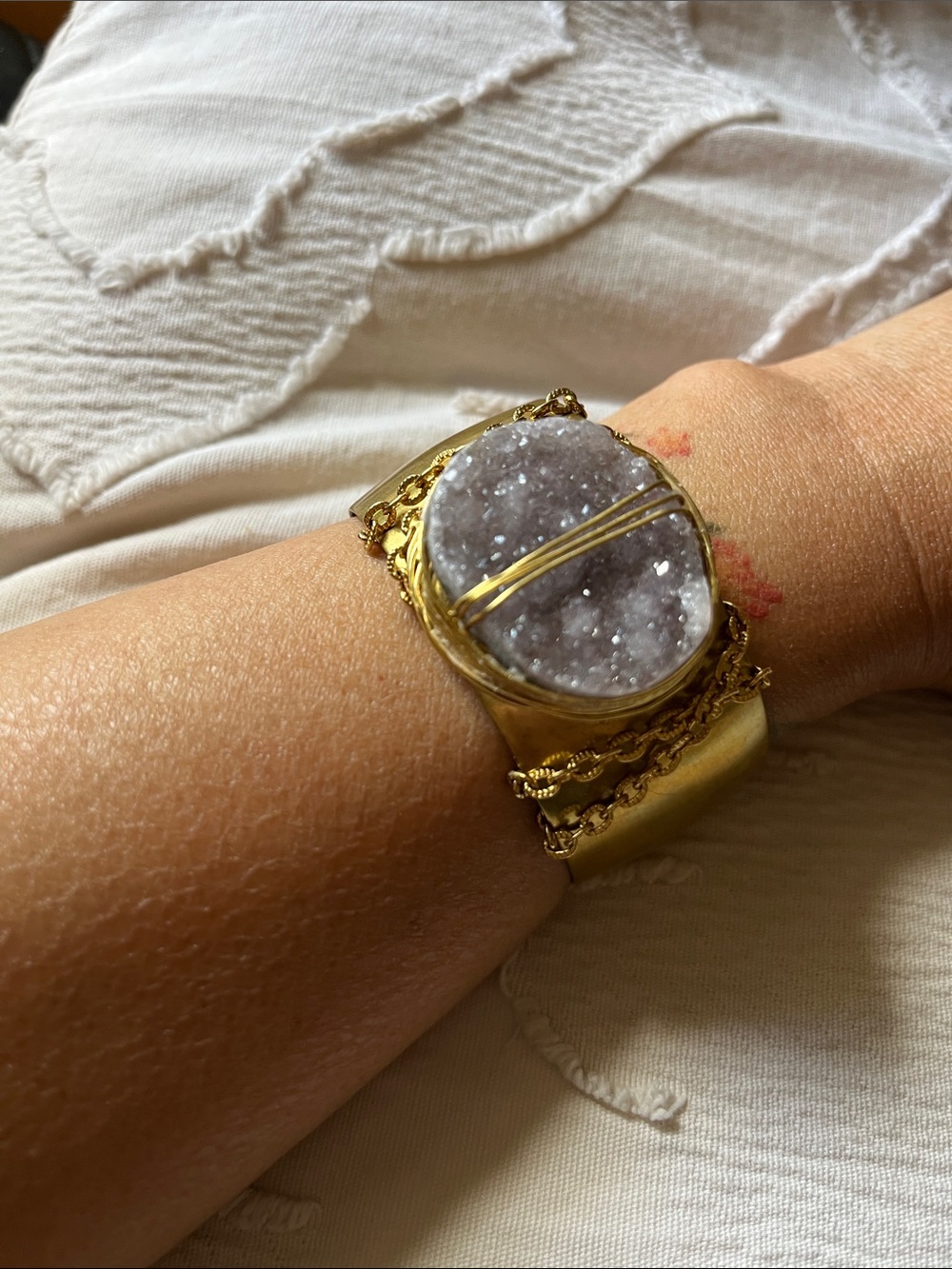 New Handmade Druzy Quartz Cabachon Cuff Bracelet